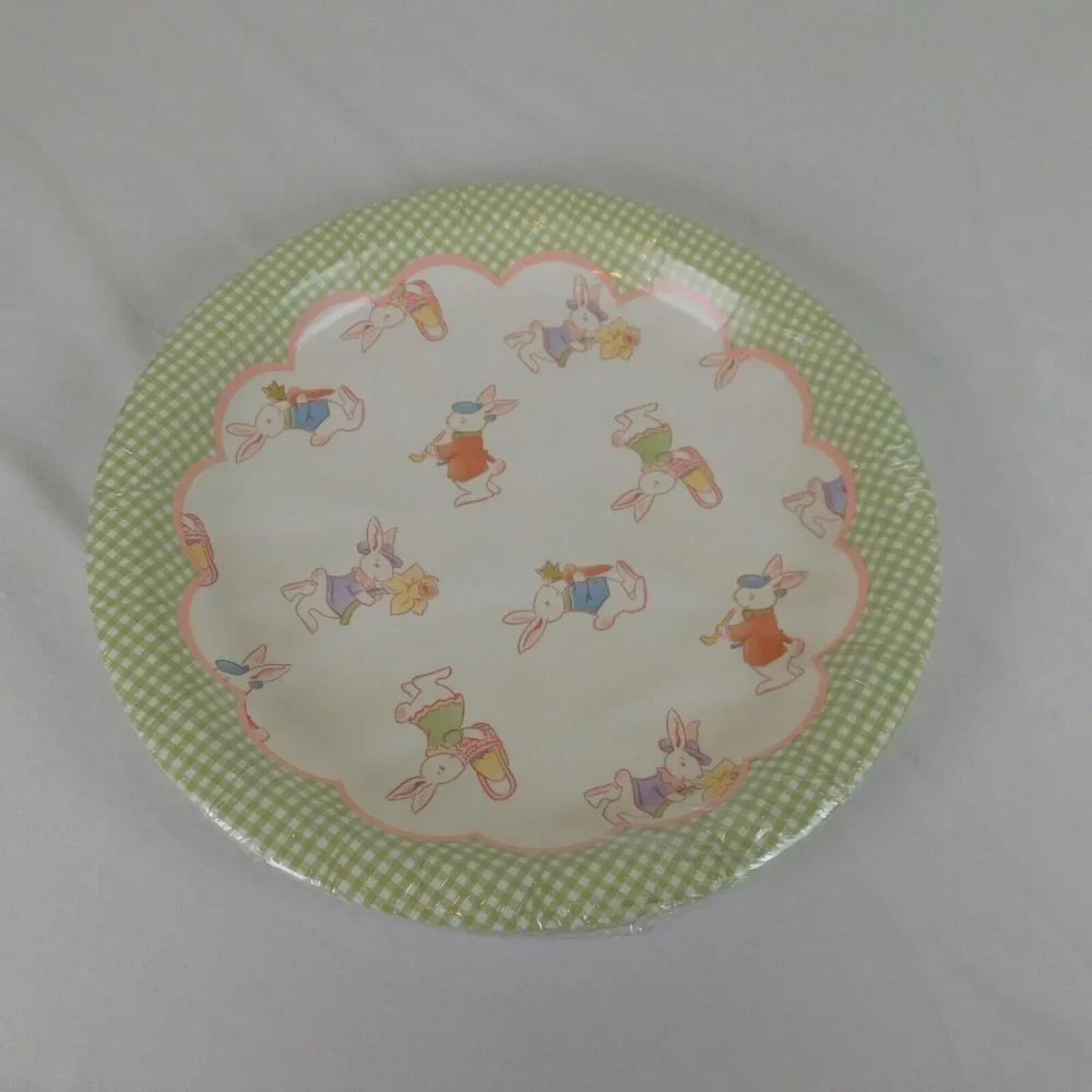 4 Pkgs Easter Holiday Paper Plates Dinner Snack Bunny Rabbit Carrot NIP Check